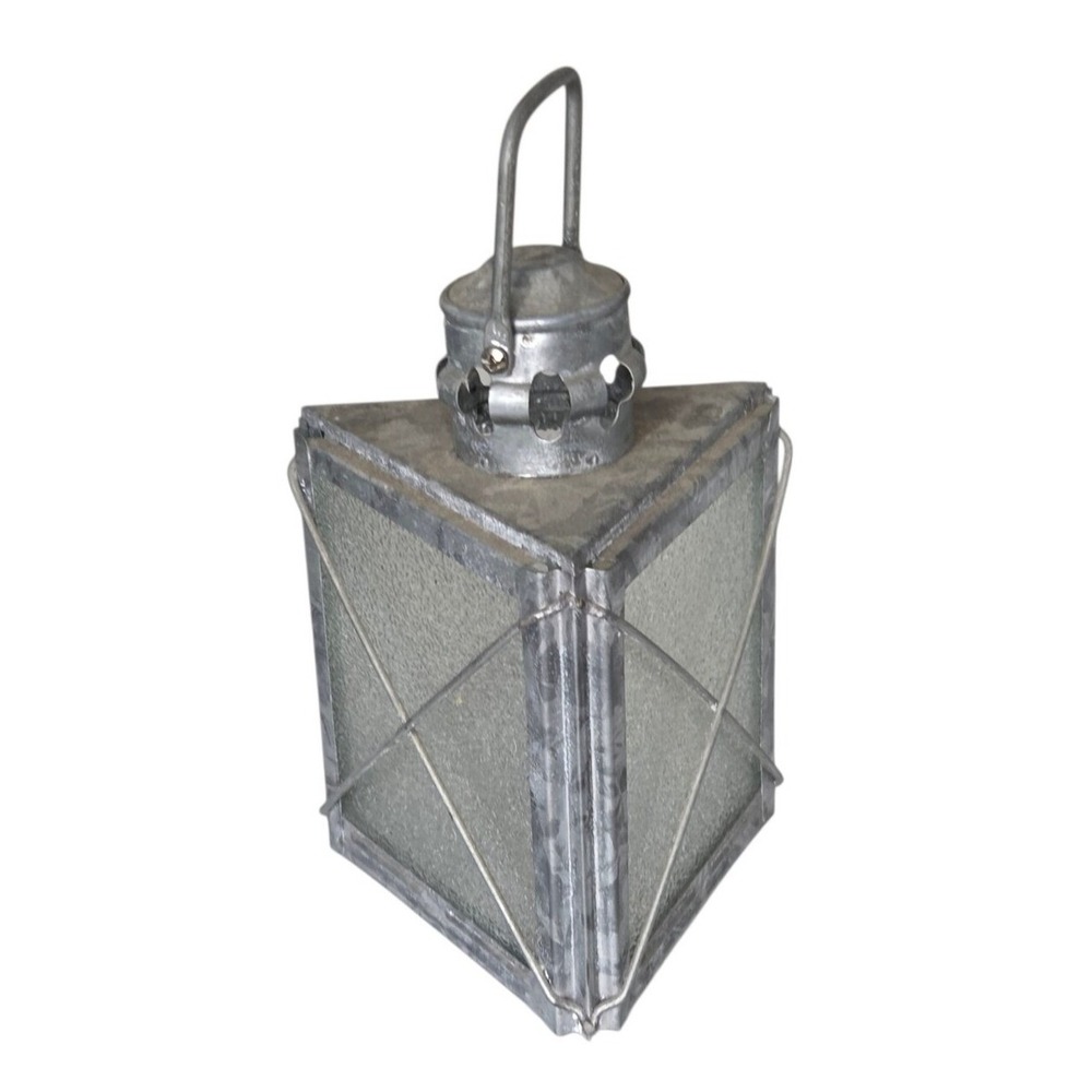 Vintage Silver Metal Triangle Lantern Decor Farmhouse Militaria
